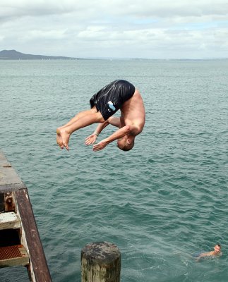 Phil Jumping off the wharf  2