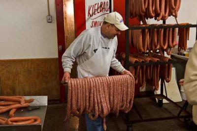 Bringing out the new rings of the fresh kielbasa