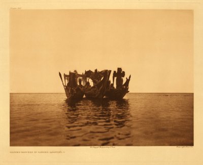 Masked dancers in canoes - Qagyuhl