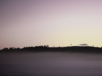 Lake in evening fog