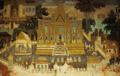 Phnom Penh Royal Palace. Wall paintings in the open air