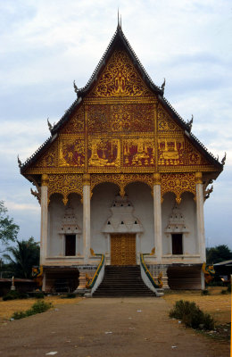 Vientiane . Wat That Luang Neua  with a beautiful facade depicting the story of Buddha's life.