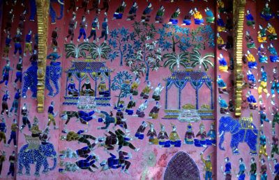Luang Prabang. Mosaic  decoration  Wat Xieng Thong