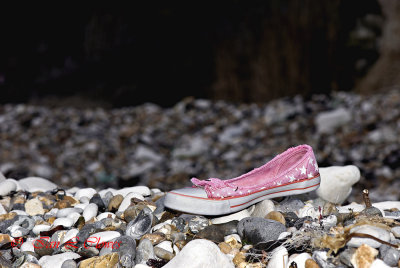 pink shoe on shingle