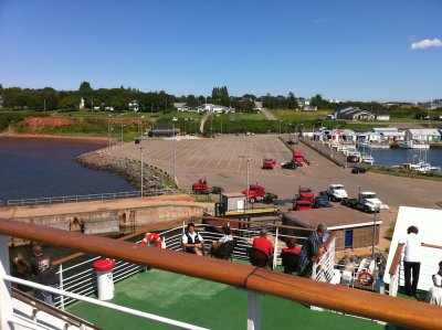 looking back at the dock from the ferry