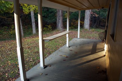 Back porch with built-in shelf
