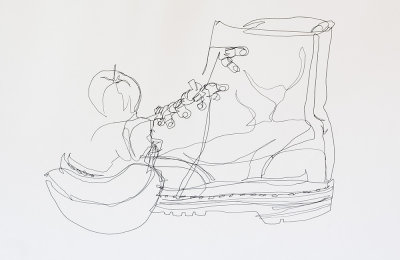 blind-contour drawing: fruit & a boot