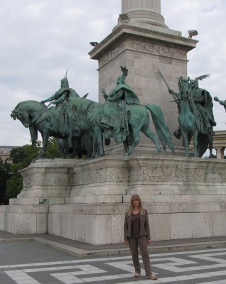 Budapest  -- Heroes Square.  7 bronze horsemen, the Magyar chieftains led by Arpad, whose tribes conquered the land in 896.