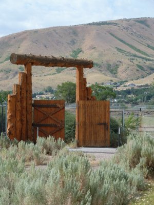 Gate to Bannock County Museum - Fort Hall Replica compound P1020191.jpg