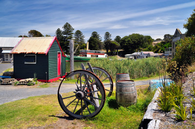Boat shed and wagon wheels