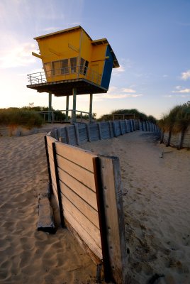 Beach tower and fence
