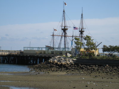 View of Mayflower Reproduction at Plymouth Harbor - Plymouth, Mass.