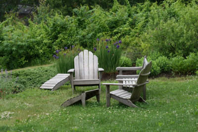 Adirondack chairs, front lawn, Chebeague Island Inn
