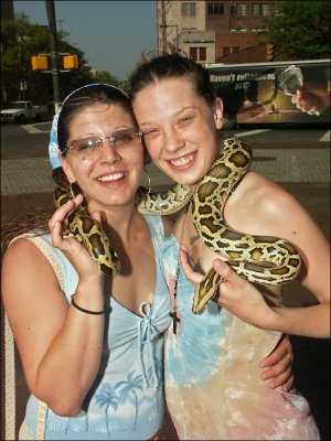 Two girls and a snake. Public Square, Wilkes-Barre Pa.