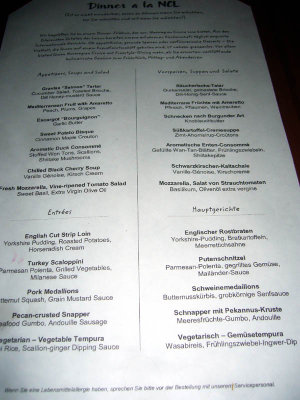 Oct 3 Dinner menu