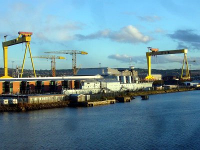 Harland and Wolff, which built the Titanic, owns these two huge cranes