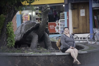 Lindsey with Giant Tortoise carving