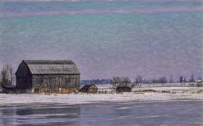 Barn by the Frozen Lake 