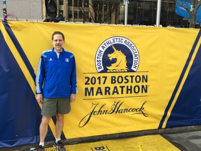 The obligatory photo at the finish with my Boston jacket