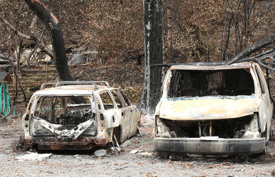 two burned out cars