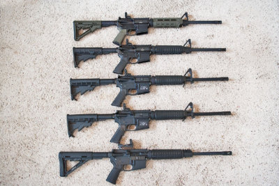 5615 Top two, Ruger AR 556, next two, Smith & Wesson Sport II, bottom, DPMS Oracle