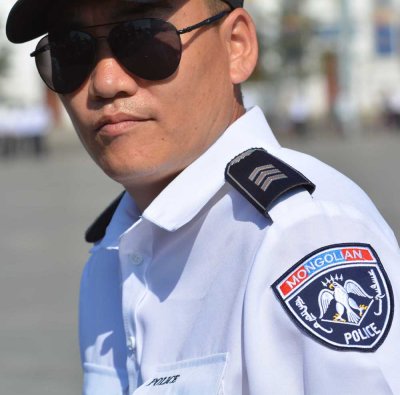Mongolian cop on duty