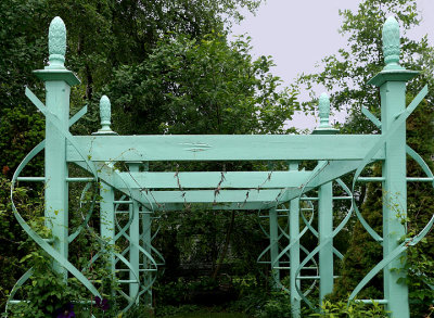 Arbor with helical trellises.