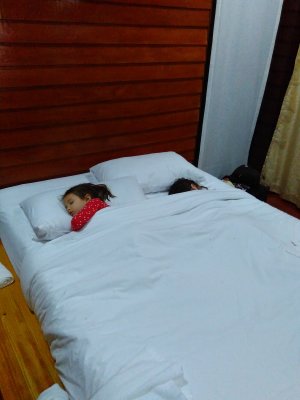 Children fell asleep in our bed.
