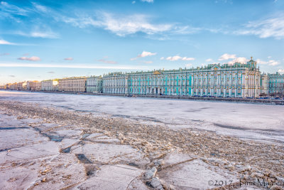 Winter Palace and Frozen Neva River