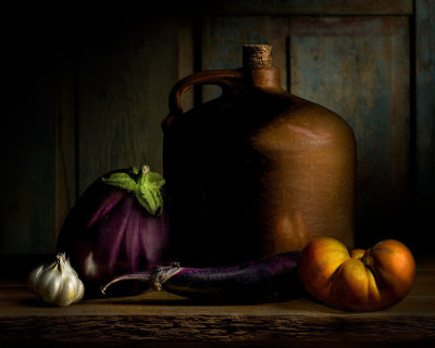 Eggplant with Brown Jug