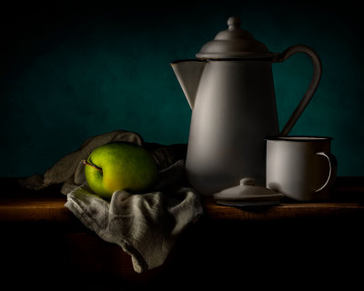 Green Apple with Kettle and Cup