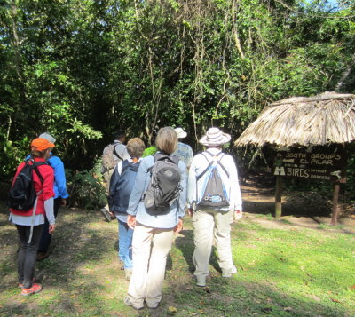 On SUNDAY morning (Day 2), we drove to El Pilar,
an ancient Maya city center located on the Belize-Guatemala border. 
The site is an unexcavated ruin north of San Ignacio, where we were staying.
Deb, Marilyn, Eric, Betty, Donna, Kannan and Jane