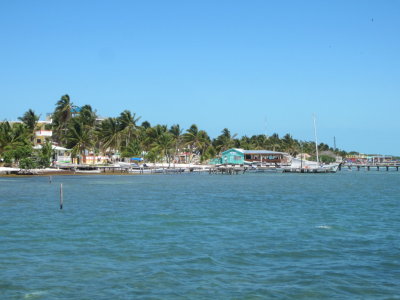 Looking north along the shore of Caye Caulker, Belize,
from the ferry station