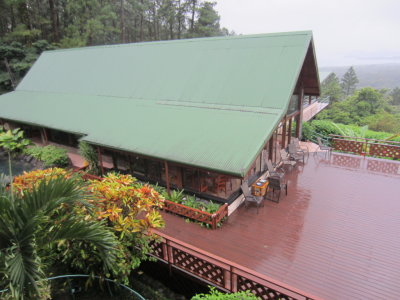 The restaurant and deck at Arenal Observatory Lodge