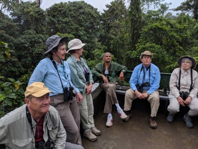 Some of our group at the top of the Rio Silanche Bird Sanctuary observation tower:
Pete, Margo, Linda, Kannan, Del and Ann