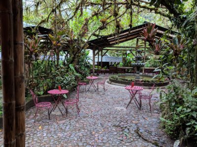 This patio with a fountain was just outside the dining room.