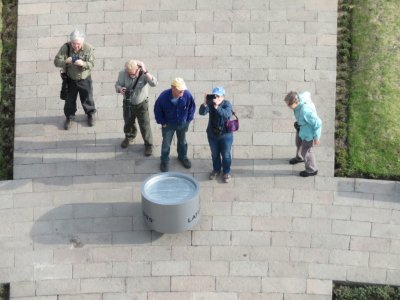Some of us climbed to the top of the tower to catch the view
while others stayed on the ground below: Jerry, David, Pete, Margo and Carolyn