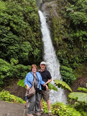 Mary and Steve pose with the Peace Falls