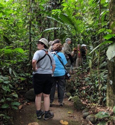 Vickie, Mary, Jerry, Carl, Erick and the rest of our group
back out on the birding trail at EcoCentro Danaus, CR