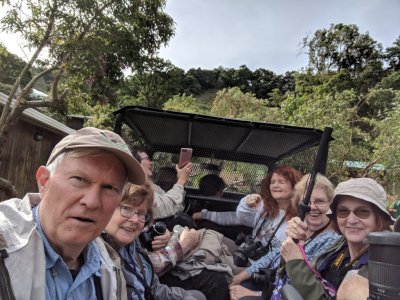 We loaded up inside and in the back of the 4-wheel drive vehicle to ride up the mountain behind the lodge. Steve, Mary, Vickie, Terri, Carolyn and Barbara