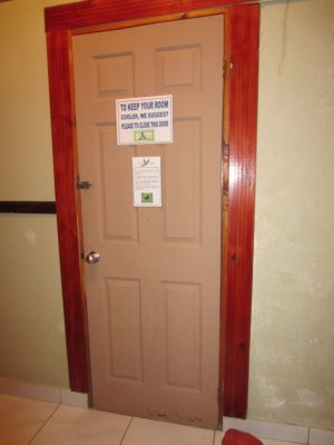 The door to the open-air bathroom locked on the bedroom side.
