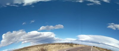 An accidental panoramic view of the road going north