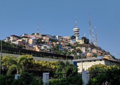 Some of the colorful houses jammed together on the hillside above the hotel