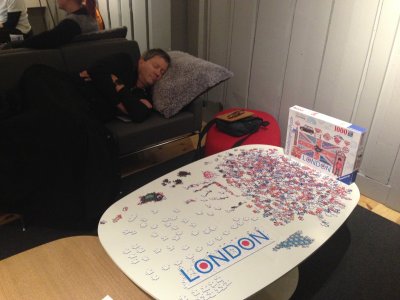 Time for a puzzle in the warm lobby