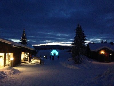 The ice hotel at night