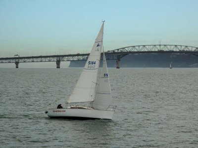 Yacht and Auckland Harbour Bridge