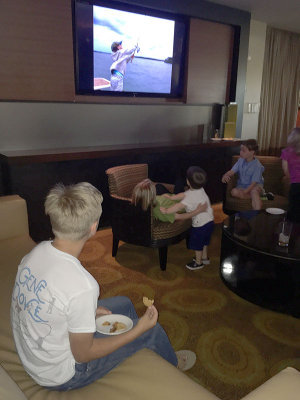 Watching the slideshow before the awards banquet