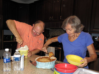 Serving up peach cobbler made with Georgia peaches