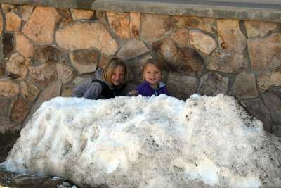 The girls find a snow fort