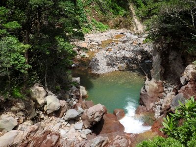 Looking down from the hanging bridge